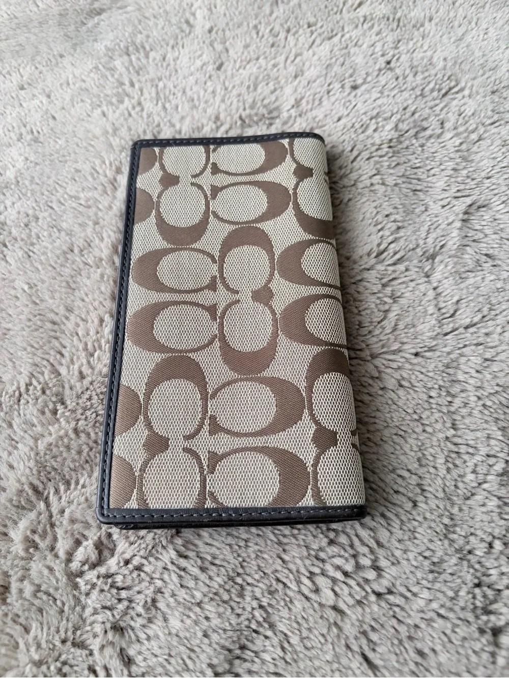 Coach Beige and Brown Signature Long Wallet with Dark Trim